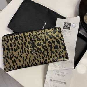 YSL Monogram leopard print zip bill pouch
